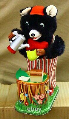 Vintage Battery operated Toy Coffee Time Bear with box Works
