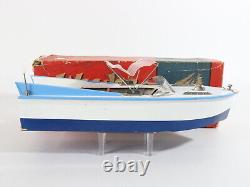 Vintage Blue & White Cabin Wooden Battery Speed Boat Japan Union 12.5 + BOX