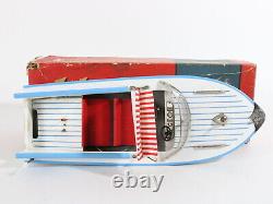Vintage Blue & White Cabin Wooden Battery Speed Boat Japan Union 12.5 + BOX