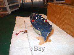 Vintage CANOT J. R. D. RARE FRANCE Torpedo Boat Pressed Steel Wind Up Toy Ship WW2