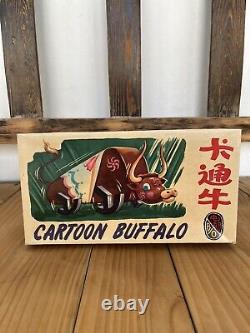 Vintage Cartoon Buffalo ME 775 Tin Toy Red China Battery Operated 1960's MINT