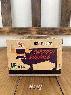 Vintage Cartoon Buffalo ME 775 Tin Toy Red China Battery Operated 1960's MINT