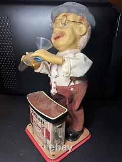 Vintage Charley Weaver Bartender 1960's Rosco Battery Operated Tin Toy Antique