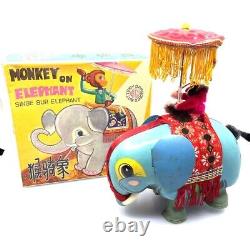 Vintage Chinese Tin Monkey on Elephant Toy ME 776 1960's Battery Operated MINT