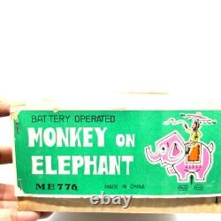 Vintage Chinese Tin Monkey on Elephant Toy ME 776 1960's Battery Operated MINT