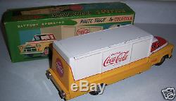 Vintage Circa 1950's Tin Battery Operated Coca Cola Truck Allen Haddock Co Japan