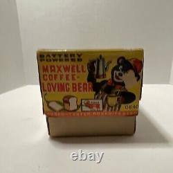 Vintage Coffee Loving Bear Battery Operated Toy 1950's Tin litho Japan