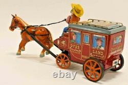Vintage Cragstan Battery Operated Overland Stagecoach Tin Toy with Original Box