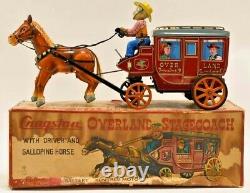Vintage Cragstan Battery Operated Overland Stagecoach Tin Toy with Original Box