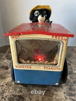 Vintage Cragstan Battery Operated Peanut Vendor Bear Tin Toy Working