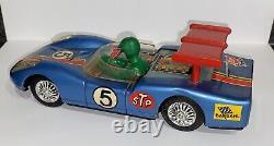 Vintage Daiya Japan Battery Operated Tin Toy Race Car Bardahl, Stp, Bp Shell Gas