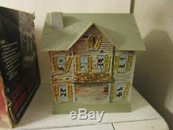 Vintage Haunted House Battery Operated Mystery Bank Tin Litho Toy With Box