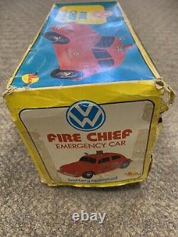 + Vintage Hong Kong Battery Operated Volkswagen Bug Fire Chief Emergency Car