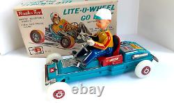 Vintage Japan Tin 1960's Battery Op. Lite-o-Wheel Go Kart With Original Box