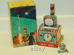 Vintage Japan Tin Cragstan Rocket Launching Pad Toy In Box, Battery Operated