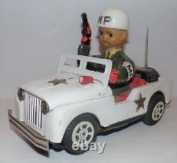 Vintage MP Military Police Jeep Daiya Japan Tin Litho Battery Operated Toy Works