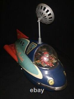 Vintage Masudaya Battery Sonicon Remote Control Rocket Whistle Tin Toy Japan Box