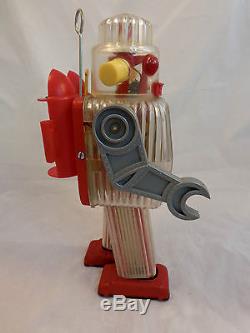 Vintage Mechanical Battery Operated Tin Robot Sairen Japan Atomic Age RARE