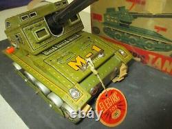 Vintage Modern Toys M-1 Tank Tin Litho Japan Battery Operated withBox & Tag