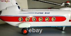 Vintage Modern Toys Masudaya Tin Japan Battery Flying Bus Helicopter Door Opens