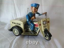 Vintage NOMURA Tin Police Patrol Battery Operated Auto-Tricycle Made in Japan