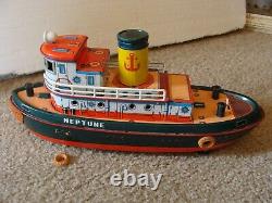 Vintage Neptune Tug Boat Battery Operated Good Condition Tested Works Japan