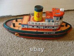 Vintage Neptune Tug Boat Battery Operated Good Condition Tested Works Japan