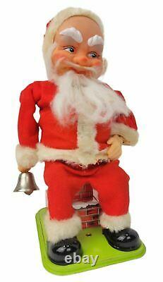 Vintage Nihonkogei Tin Litho Battery Operated Happy Santa Toy Rings Bell Runs
