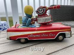 Vintage Nomura Japan Tin Litho ATOMIC FIRE CAR Battery Operated F. D. 119 Vehicle