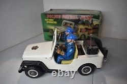 Vintage Police Patrol Jeep Battery Operated TN with Box None Op