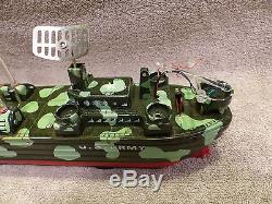 Vintage Rare Marx Toy Fighting L. S. T. Battery Operated Tin Army Ship 1964 withBox