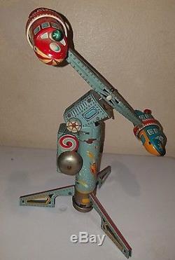 Vintage Rear Alps TWIRLY WHIRLY ROCKET RIDE Battery Operated Tin Lithograph Toy