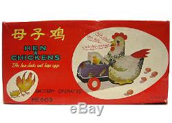 Vintage Red China Hen & Chickens ME603 Battery Operated Tin Toy Mint withBox Works