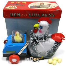 Vintage Red China Hen & Chickens ME603 Battery Operated Tin Toy Mint withBox Works