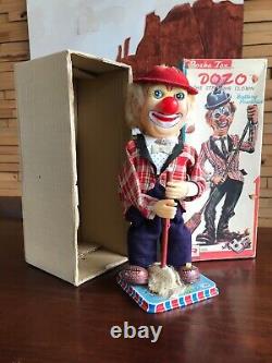 Vintage Rosko Dozo The Steaming Clown Tin Battery Toy with Original Box Japan