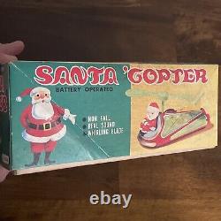 Vintage Santa Claus Copter Helicopter Tin Christmas Toy With Box Mib