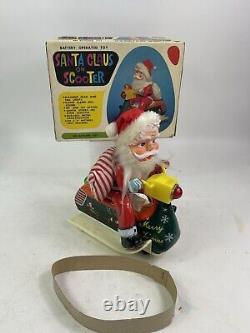 Vintage Santa Claus on Scooter Tin Litho Battery Operated Christmas Toy With Box