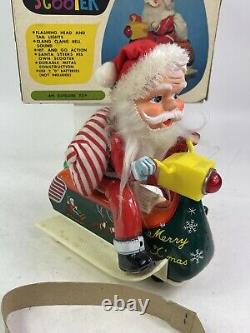 Vintage Santa Claus on Scooter Tin Litho Battery Operated Christmas Toy With Box