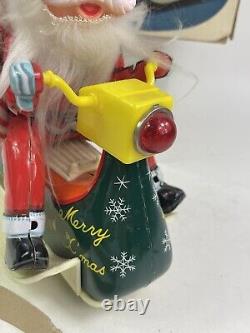 Vintage Santa Claus on Scooter Tin Litho Battery Operated Christmas Toy With Box