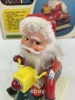 Vintage Santa Claus on Scooter Tin Litho Battery Operated Christmas Toy With Box