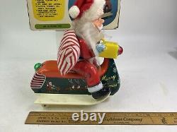 Vintage Santa Claus on Scooter Tin Litho Battery Operated Christmas Toy With Box