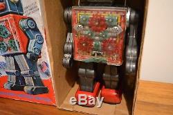 Vintage Sh Tin Gear Machine Robot Tin Toy Battery Operated Horikawa Japan Wbox