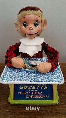 Vintage Suzette the Eating Monkey Battery Operated Tin Toy Linemar (Japan) 1950s