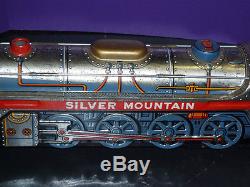 Vintage TM Mod Toy Japan Battery Op Tin Train & Conductor SILVER MOUNTAIN 3525