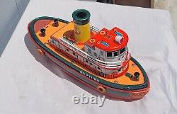 Vintage TUG BOAT NEPTUNE Battery Operated Tin Toy Modern Toys Japan In Box