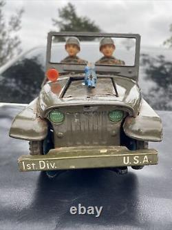 Vintage T-N Nomura Japan Tin Battery Operated US Army Military Jeep #6607 Rare