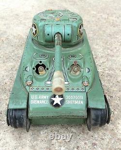 Vintage Taiyo Mark M-4 US Army Military War Tank Battery Operated Tin Toy Japan