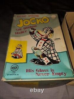 Vintage Tin Battery-Op Jocko the Drinking Monkey Toy, Linemar, Japan. RARE BOX