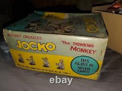 Vintage Tin Battery-Op Jocko the Drinking Monkey Toy, Linemar, Japan. RARE BOX