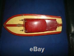 Vintage Tin Battery Operated Cabin Cruiser Boat Made in Occupied Japan 1950's